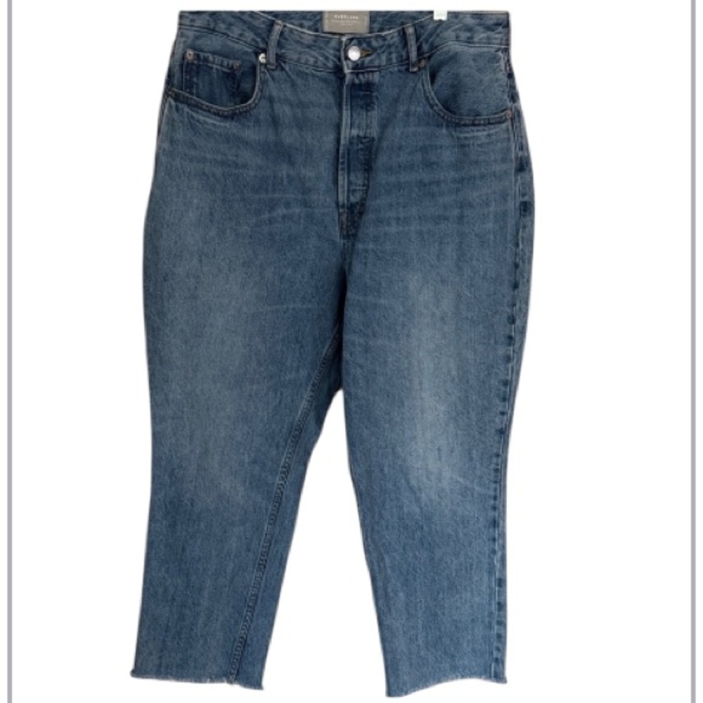 Everlane Blue jeans button fly 90’s curvy cheeky straight raw hem